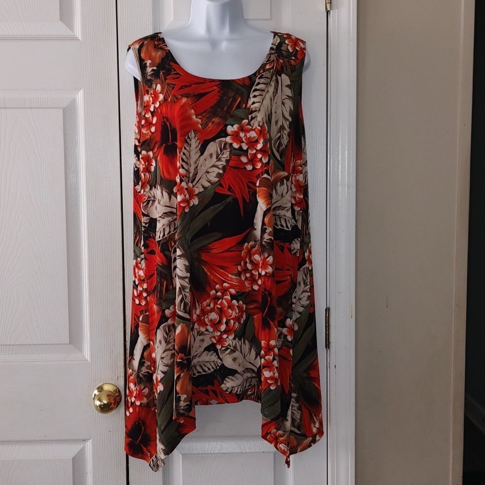 Lbisse floral tropical print sleeveless cruise beach vacation tunic dress Sz XL